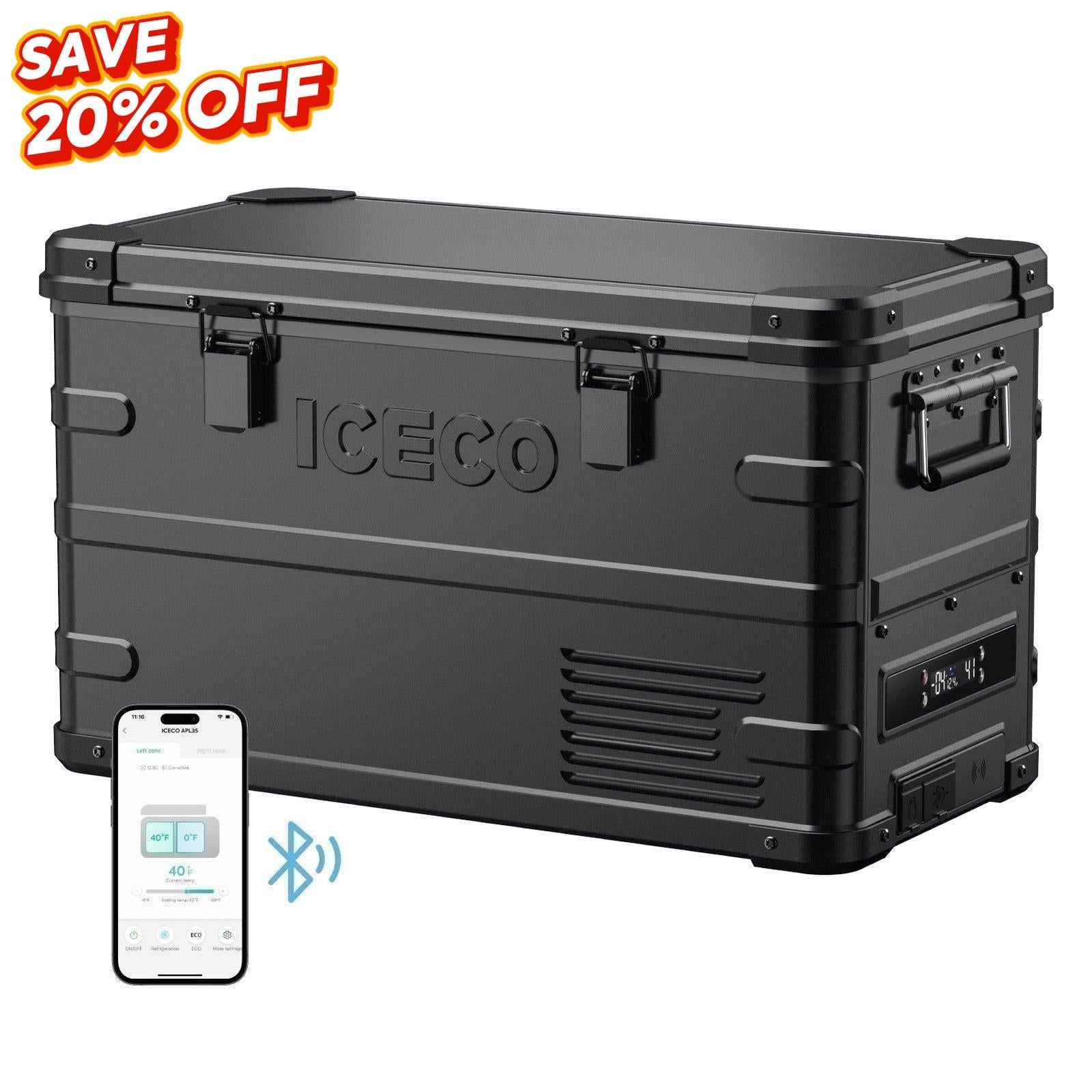 37QT APL35-Black Aluminum Freezer With Magnetic Power Bank | ICECO-Portable Fridge-www.icecofreezer.com