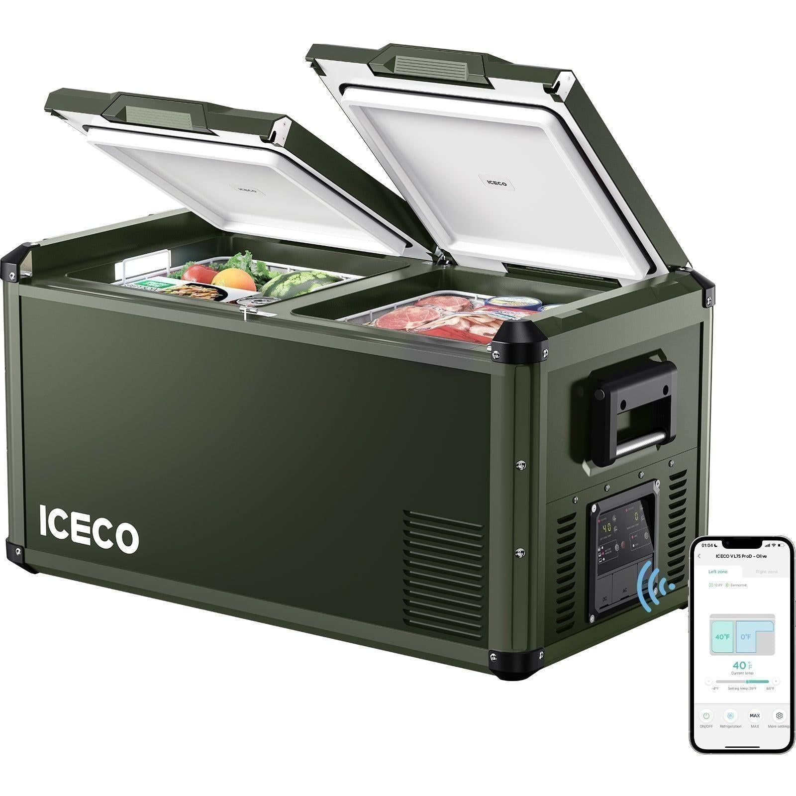 79.2QT VL75ProD Olive 12V Heavy Duty Metal Fridge Freezer| ICECO-Portable Fridge-www.icecofreezer.com
