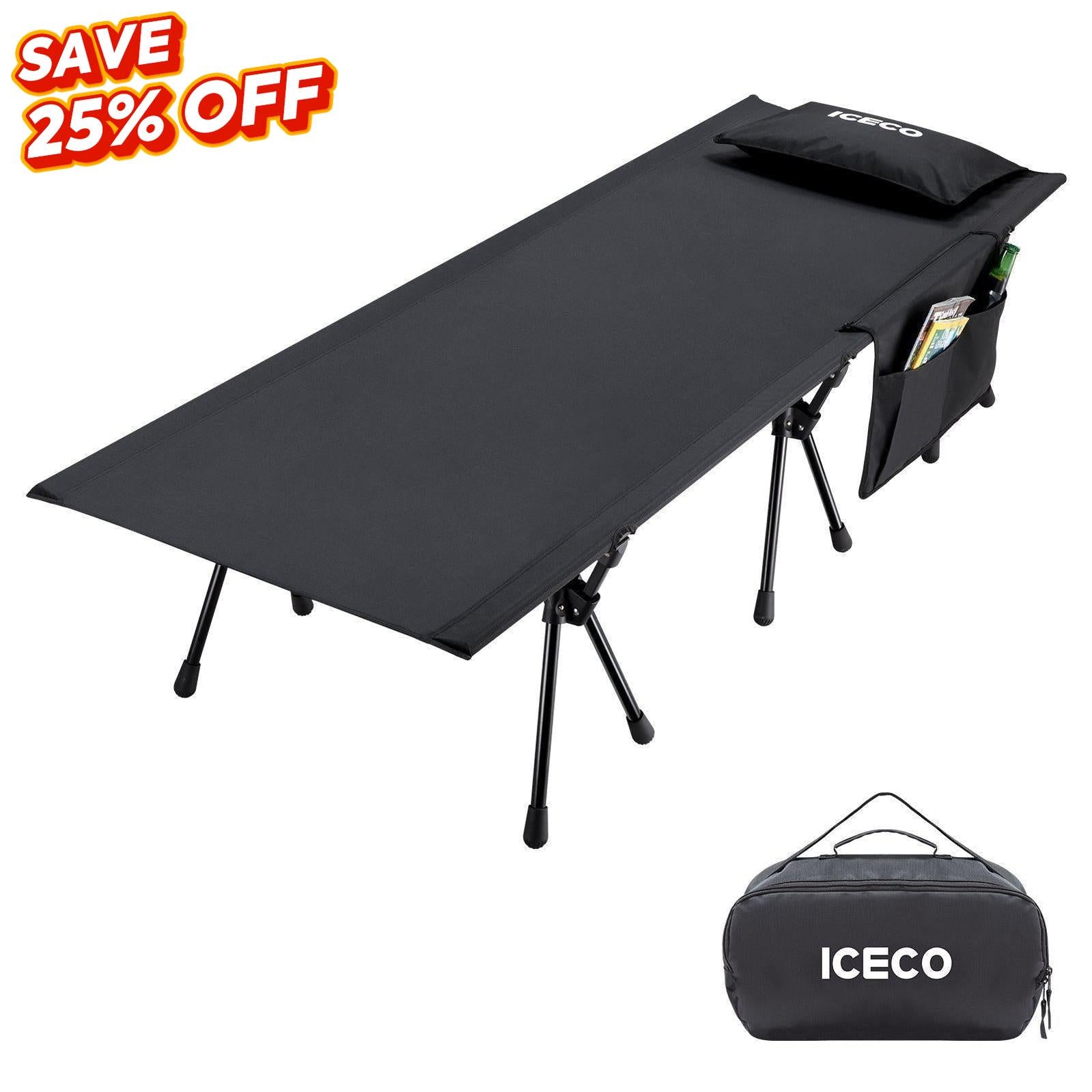 Camping Cot for Adults Supports 400 Lbs (Enhanced Model) | ICECO-Outdoor Gear-www.icecofreezer.com