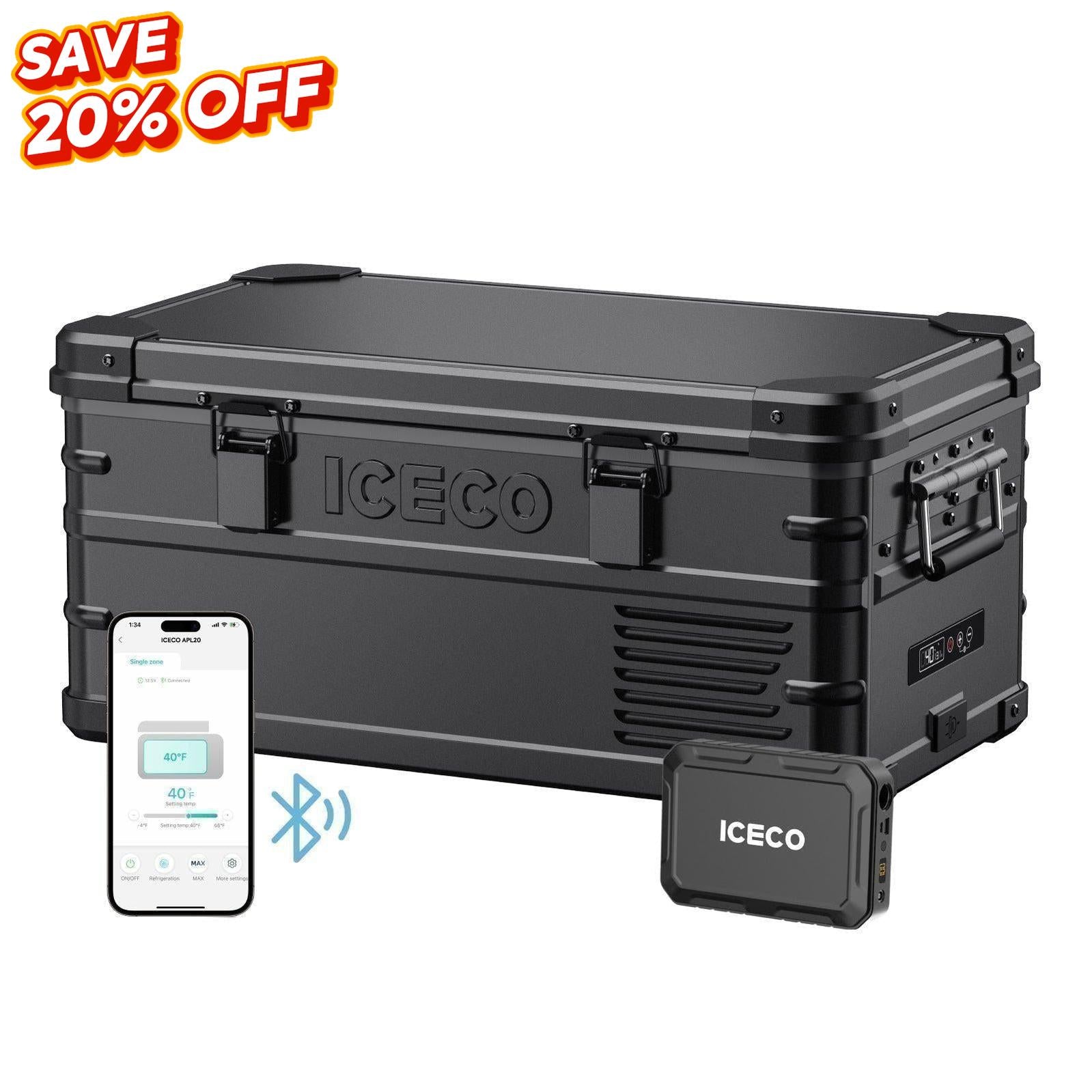 21QT APL20 Black Single Zone Aluminum Freezer With Magnetic Power Bank | ICECO-Portable Fridge-www.icecofreezer.com