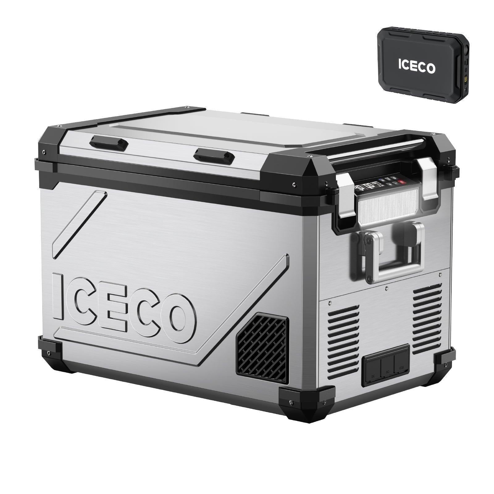 ICECO APL55 58Qt dual zone fridge freezer with stainless steel body, smart app control, large camping fridge for RV and Overland trips-www.icecofreezer.com