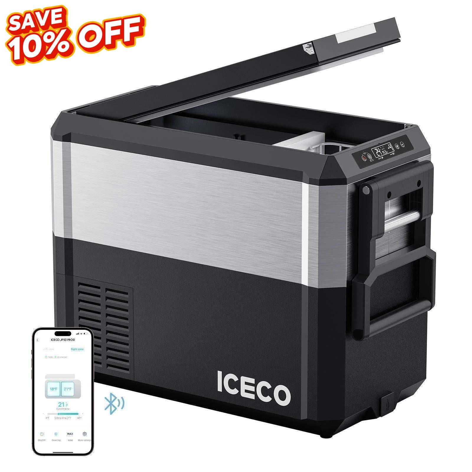 JP Pro Series 40/51QT Dual Zone Wheeled Car Fridge With Cover-SILVER | Ship Out in Early-August-Portable Fridge-www.icecofreezer.com