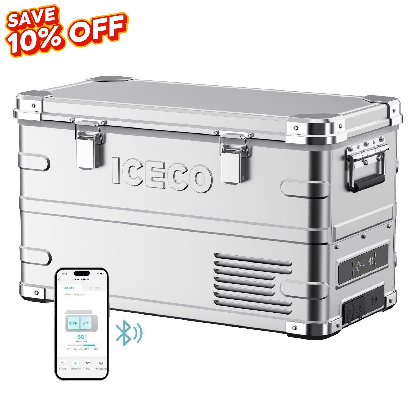 ICECO APL35 aluminum 12V portable freezer with dual zone design for car camping
