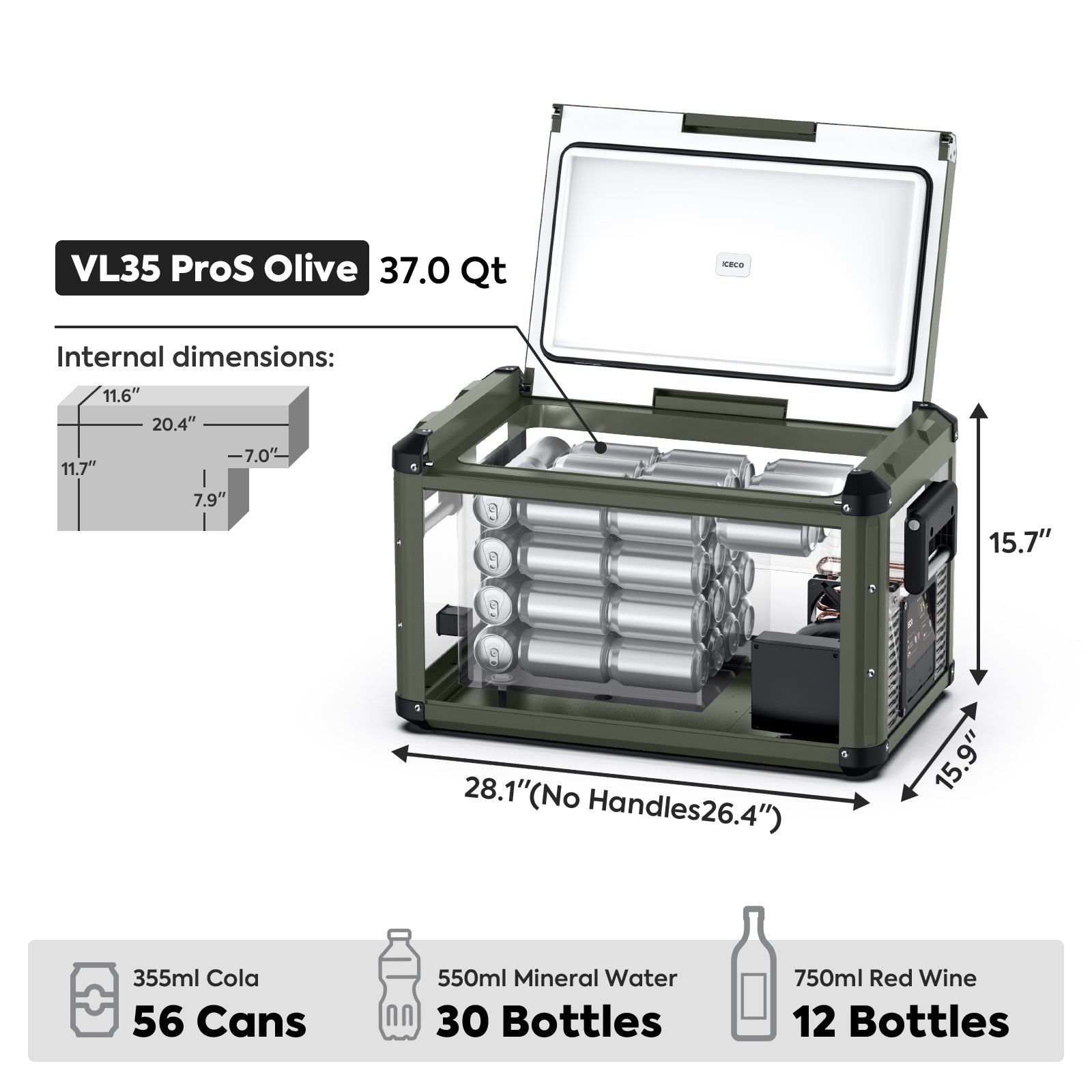 NEW！37QT VL35ProS Olive 12V Metal Single Zone Fridge Freezer | ICECO-Portable Fridge-www.icecofreezer.com