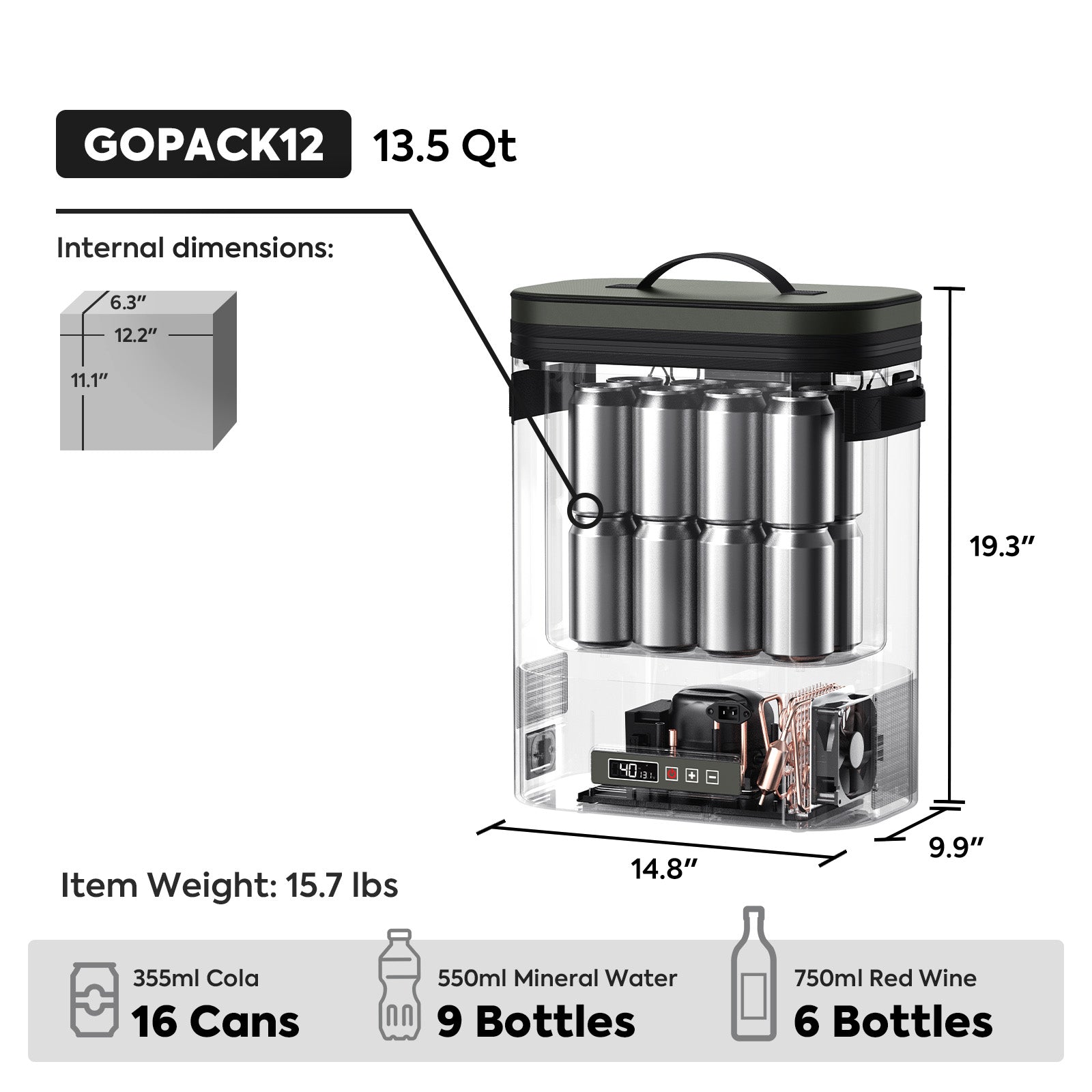 13.5QT GOPACK12 Single Zone 12V Ice-Free Portable Freezer | ICECO