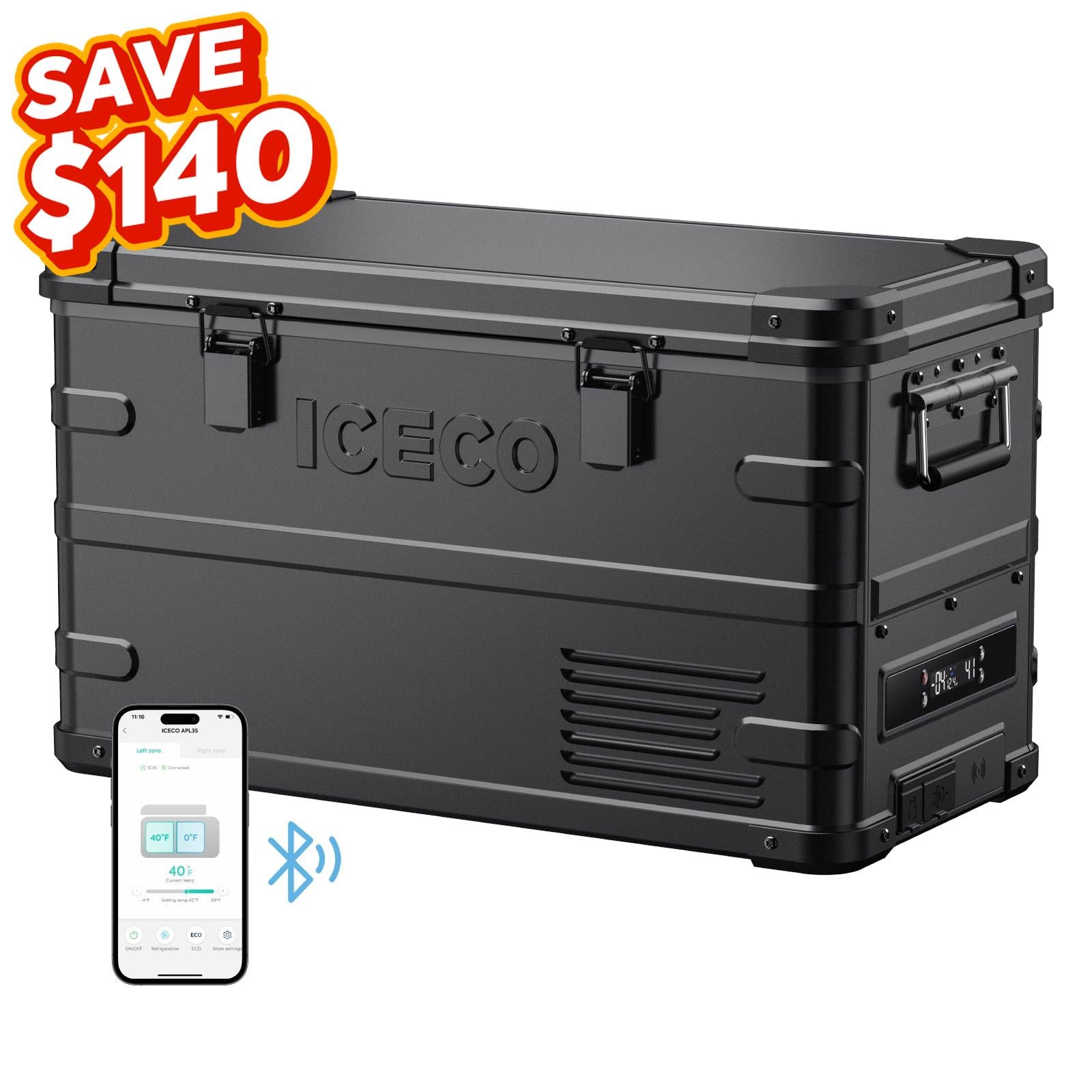 37QT APL35-Black Aluminum Freezer With Magnetic Power Bank | ICECO-Portable Fridge-www.icecofreezer.com