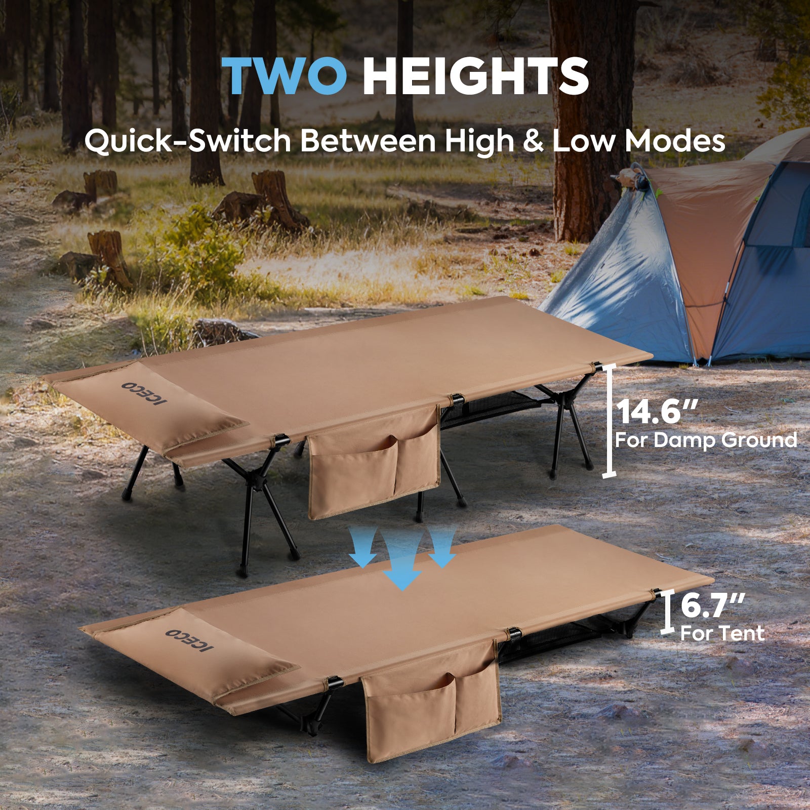 Portable L Size Camping Cot khaki | ICECO-Outdoor Gear-www.icecofreezer.com