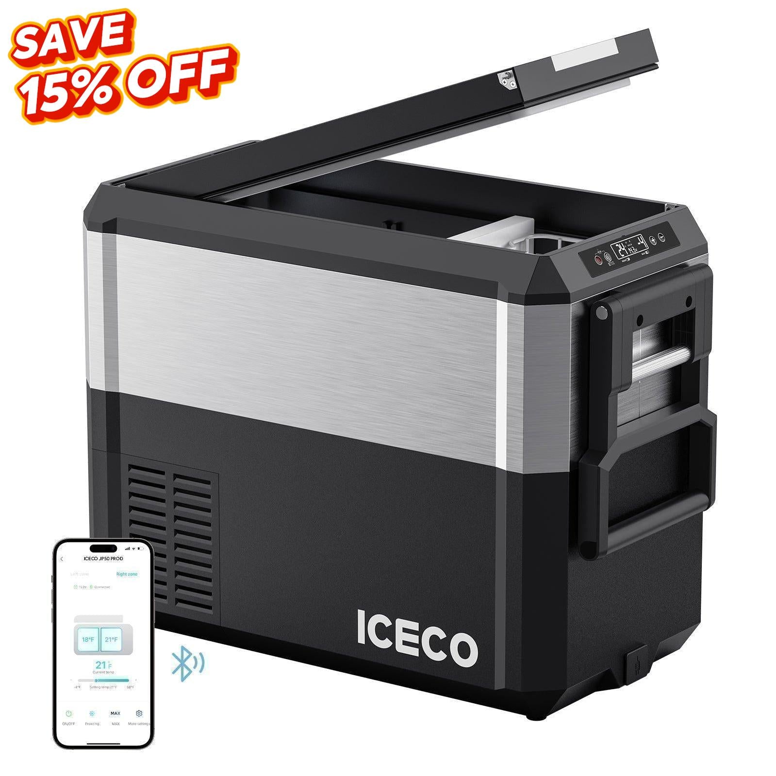 JP Pro Series 40/51QT Dual Zone Wheeled Car Fridge With Cover-SILVER | Ship Out in Early-August-Portable Fridge-www.icecofreezer.com