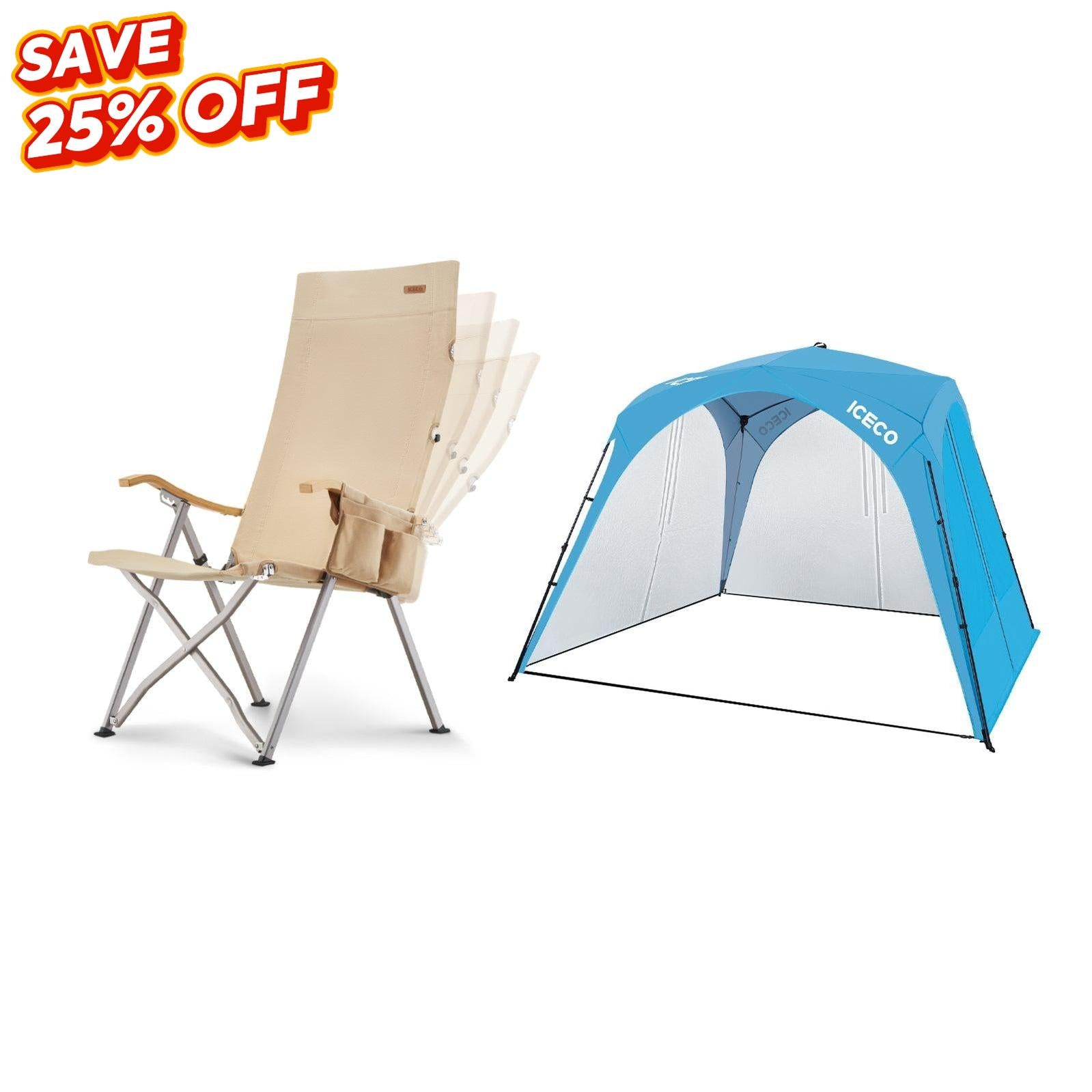 Ha1600 4 Positions Adjustable Camping Chairs With Canopy Tent | ICECO-Outdoor Gear-www.icecofreezer.com