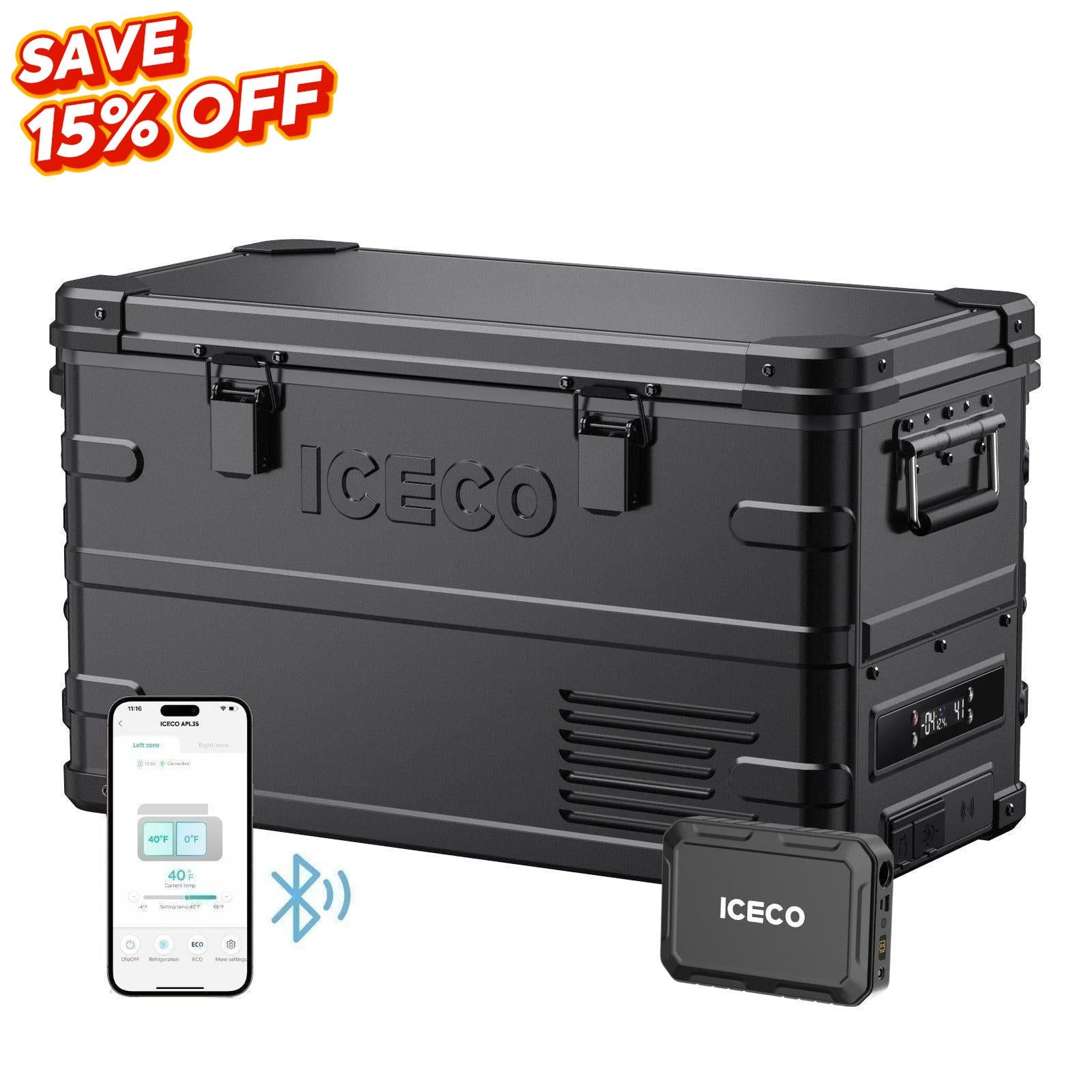 37QT APL35-Black Aluminum Freezer With Magnetic Power Bank | ICECO-Portable Fridge-www.icecofreezer.com