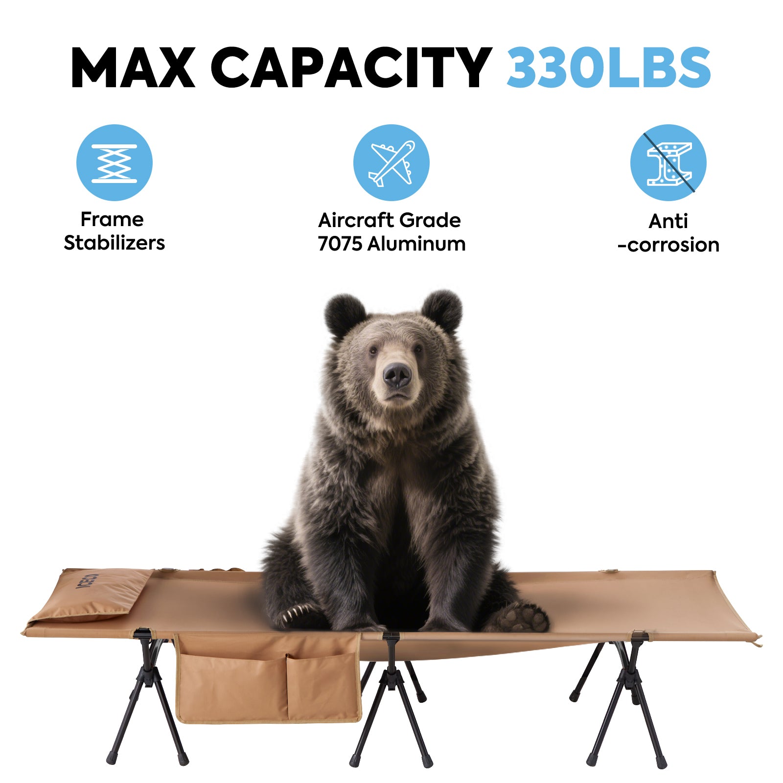 Portable L Size Camping Cot khaki | ICECO-Outdoor Gear-www.icecofreezer.com