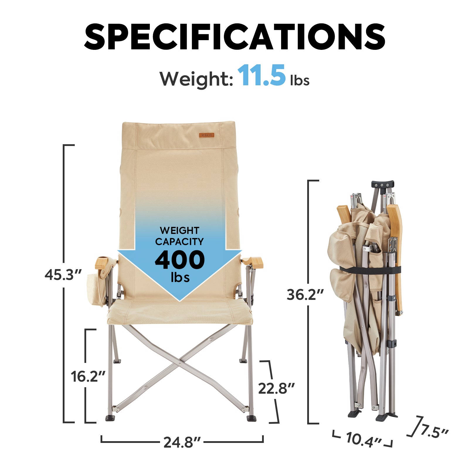Ha1600 4 Positions Adjustable Camping Chairs for Outside | ICECO-Outdoor Gear-www.icecofreezer.com
