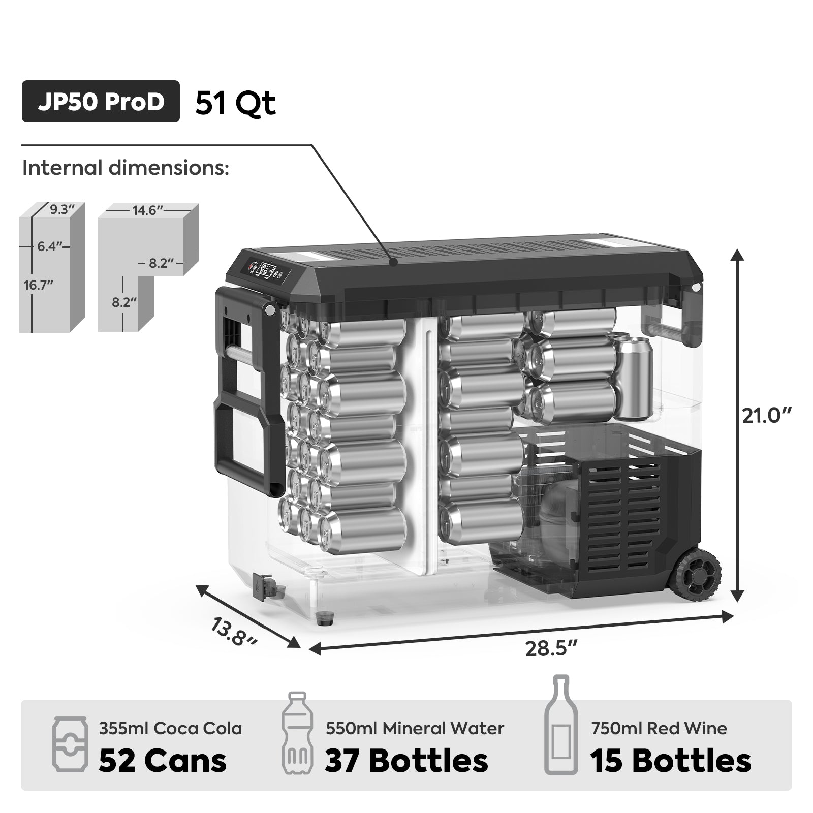 JP Pro Series 40/51QT Dual Zone Wheeled Car Fridge With Cover-SILVER | Ship Out in Early-August-Portable Fridge-www.icecofreezer.com