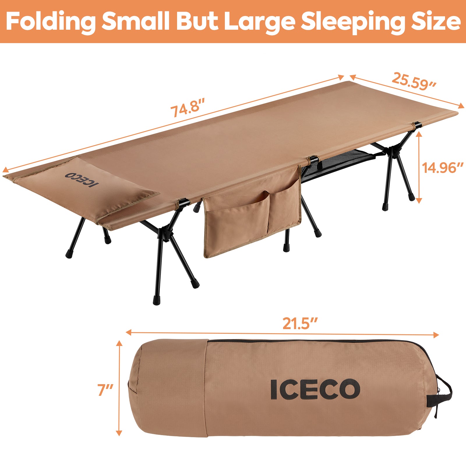 Portable Camping Cot khaki | ICECO-Outdoor Gear-www.icecofreezer.com