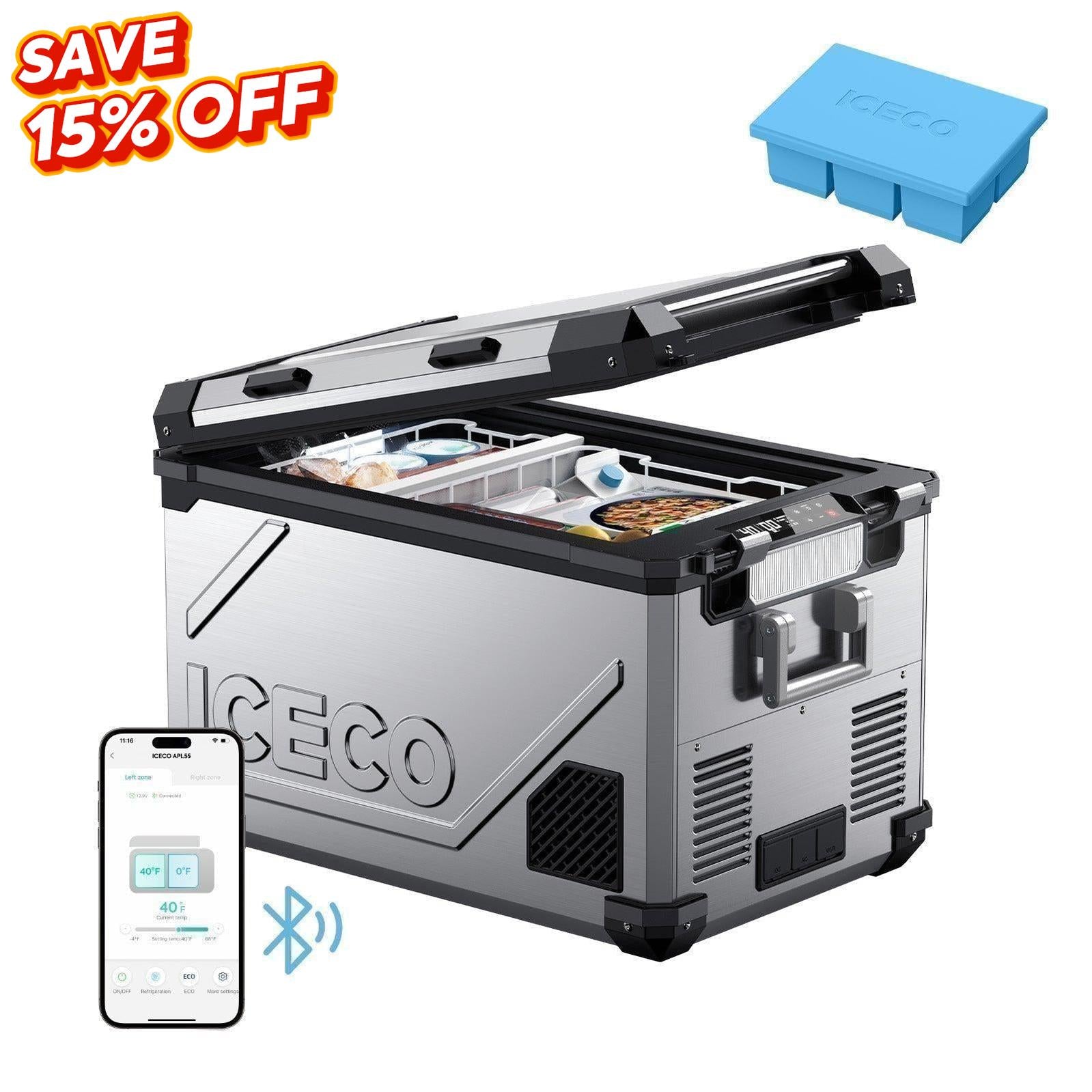 58QT APL55 Dual Zone 12 Volt Fridge With Ice Tray | ICECO-Portable Fridge-www.icecofreezer.com
