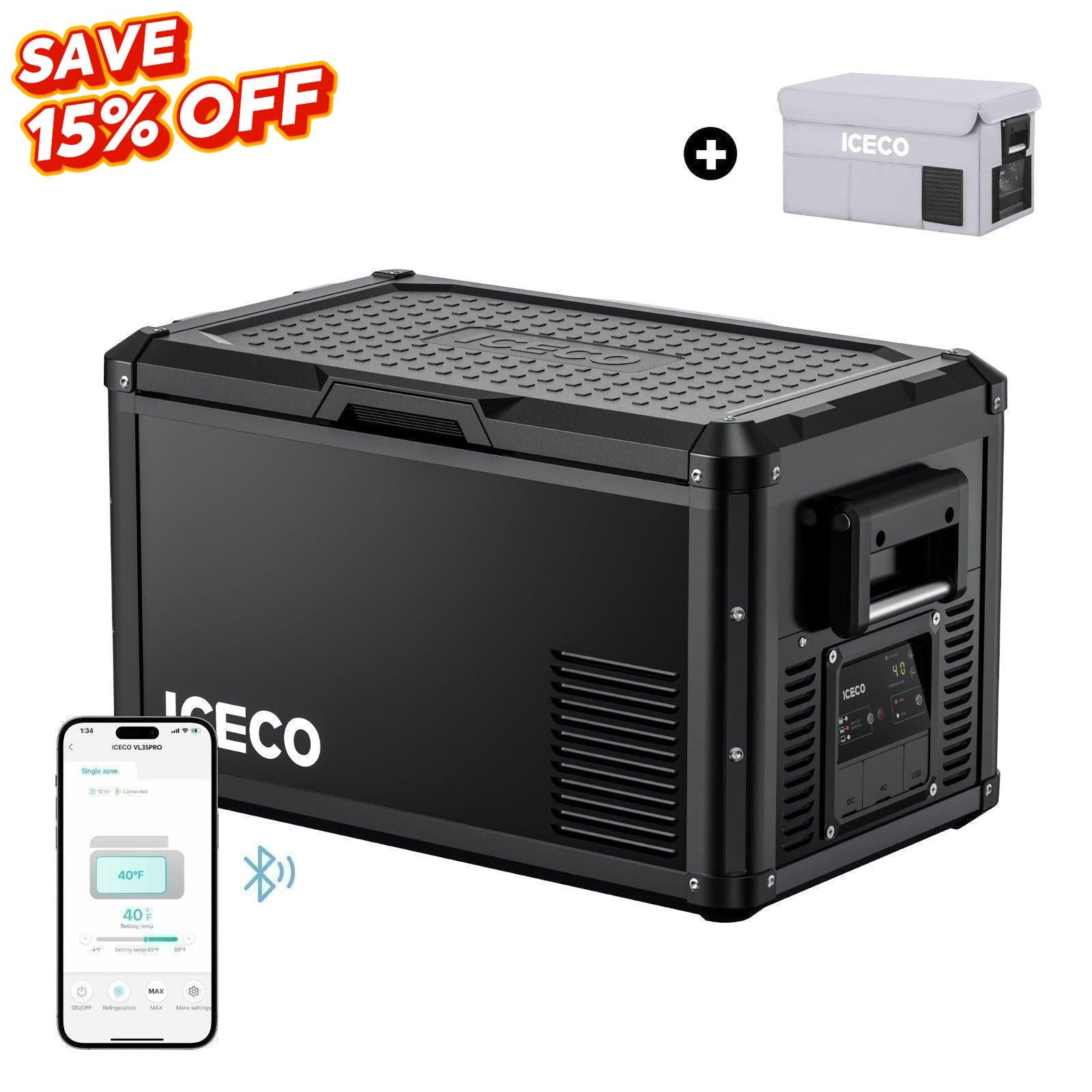 37QT VL35ProS With Cover Portable Fridge Electric Cooler | ICECO-Portable Fridge-www.icecofreezer.com
