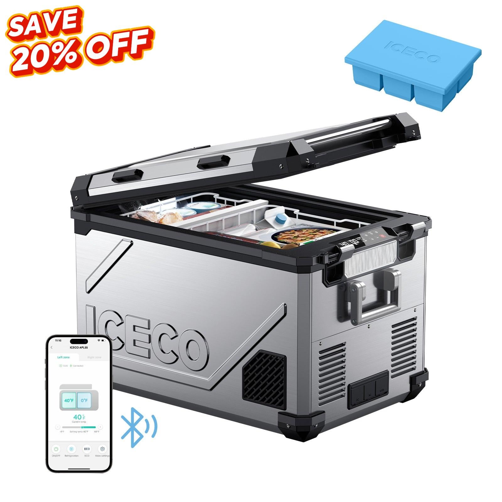 58QT APL55 Dual Zone 12 Volt Fridge With Ice Tray | ICECO-Portable Fridge-www.icecofreezer.com