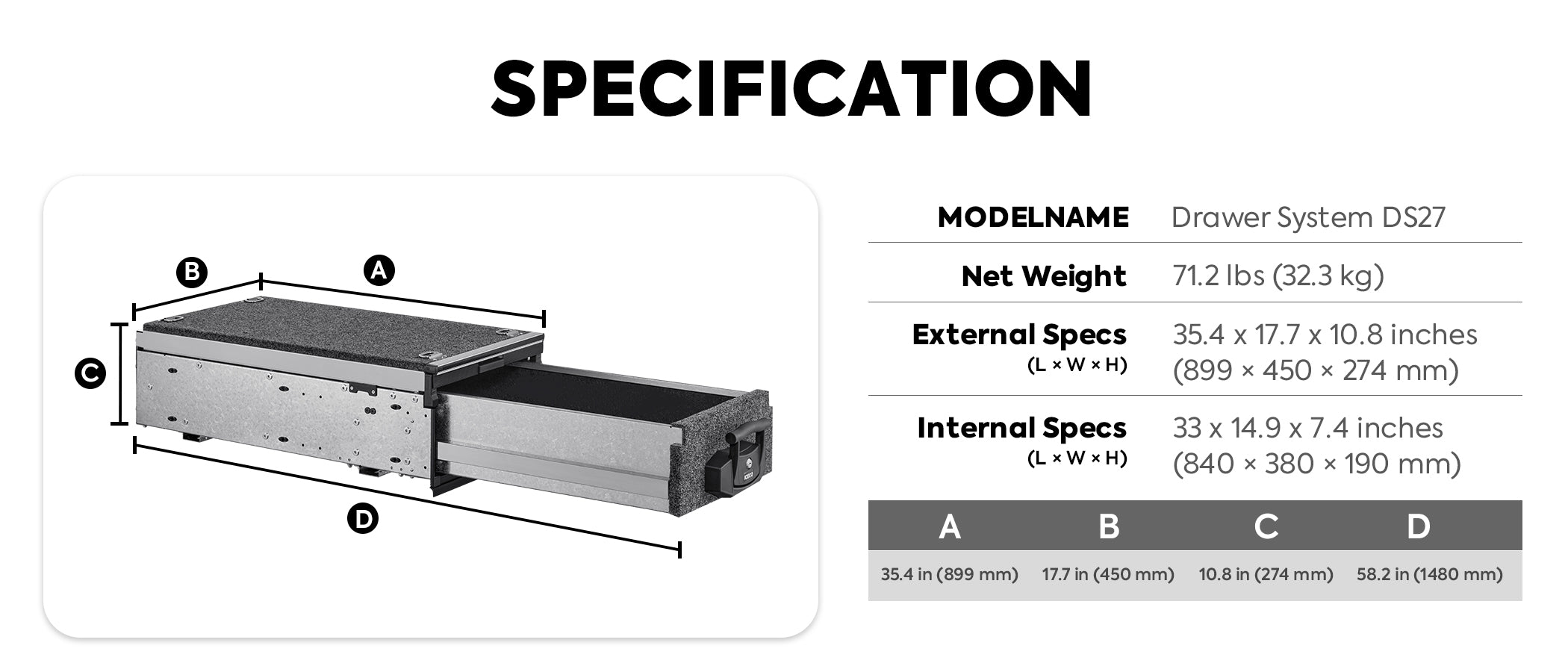 ICECO DS27 Drawer System Roller Drawer with Roller Floor