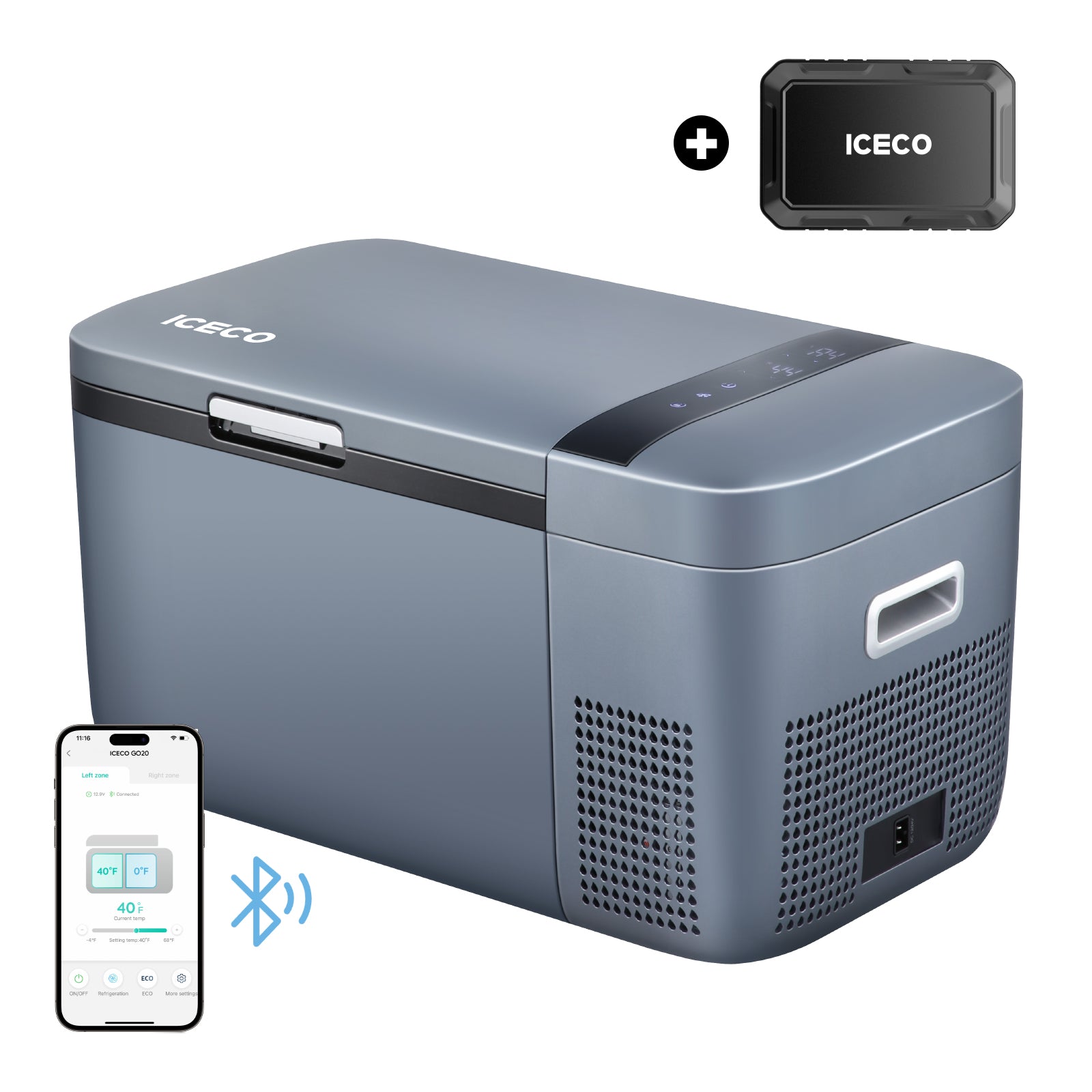21QT GO20 Dual Zone 12V Car Fridge with Magnetic Power Bank | ICECO-Portable Fridge-www.icecofreezer.com