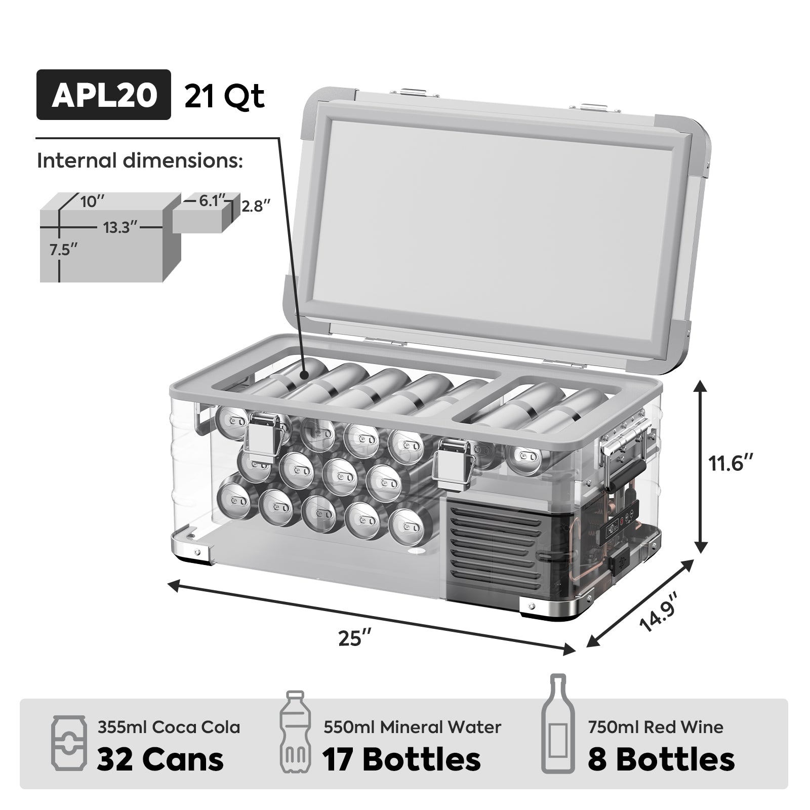 Lightweight aluminum APL20 portable freezer for outdoor camping and travel adventures