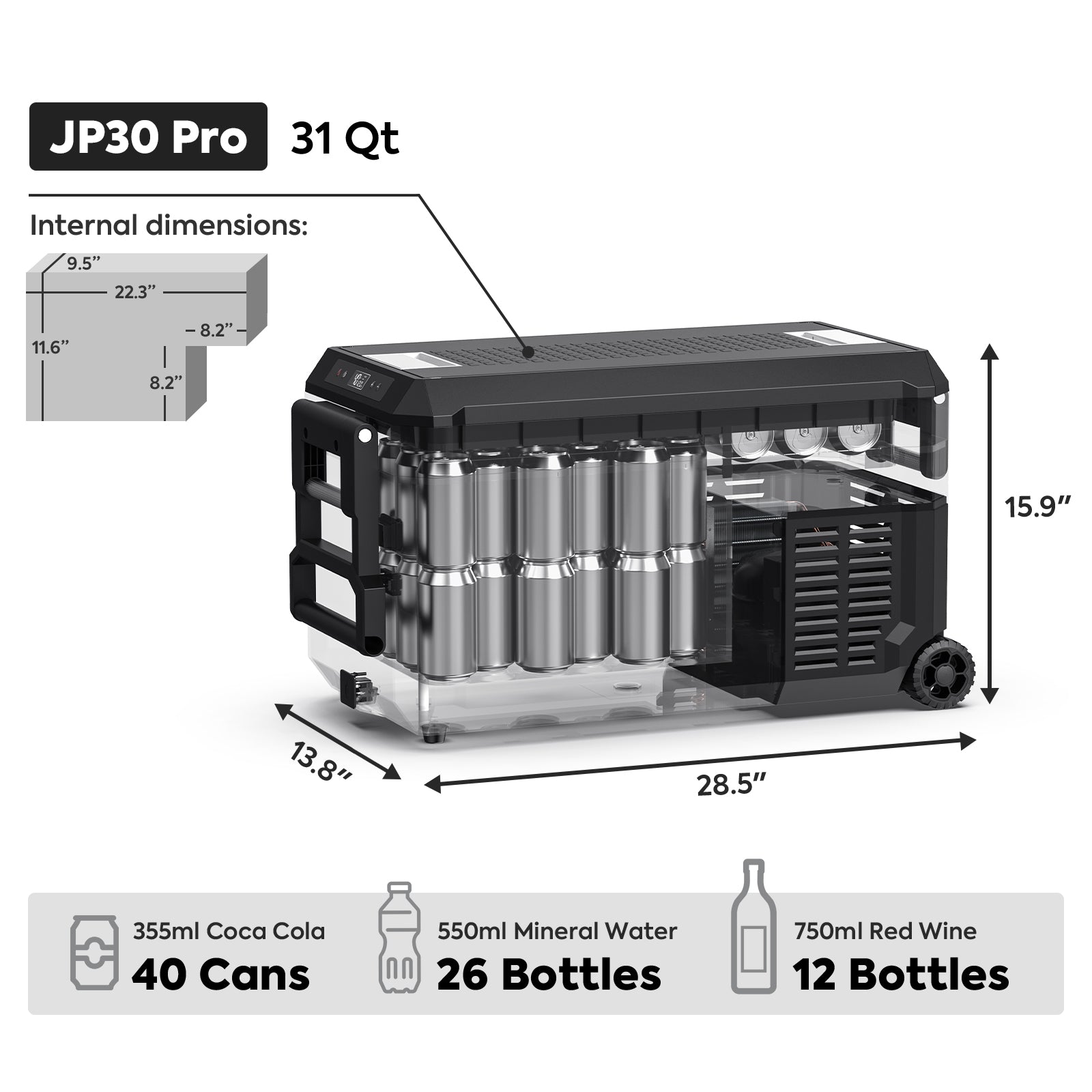 31QT JP30 Pro Wheeled Freezer Camping Fridge With Cover | Ship out in early May-Portable Fridge-www.icecofreezer.com