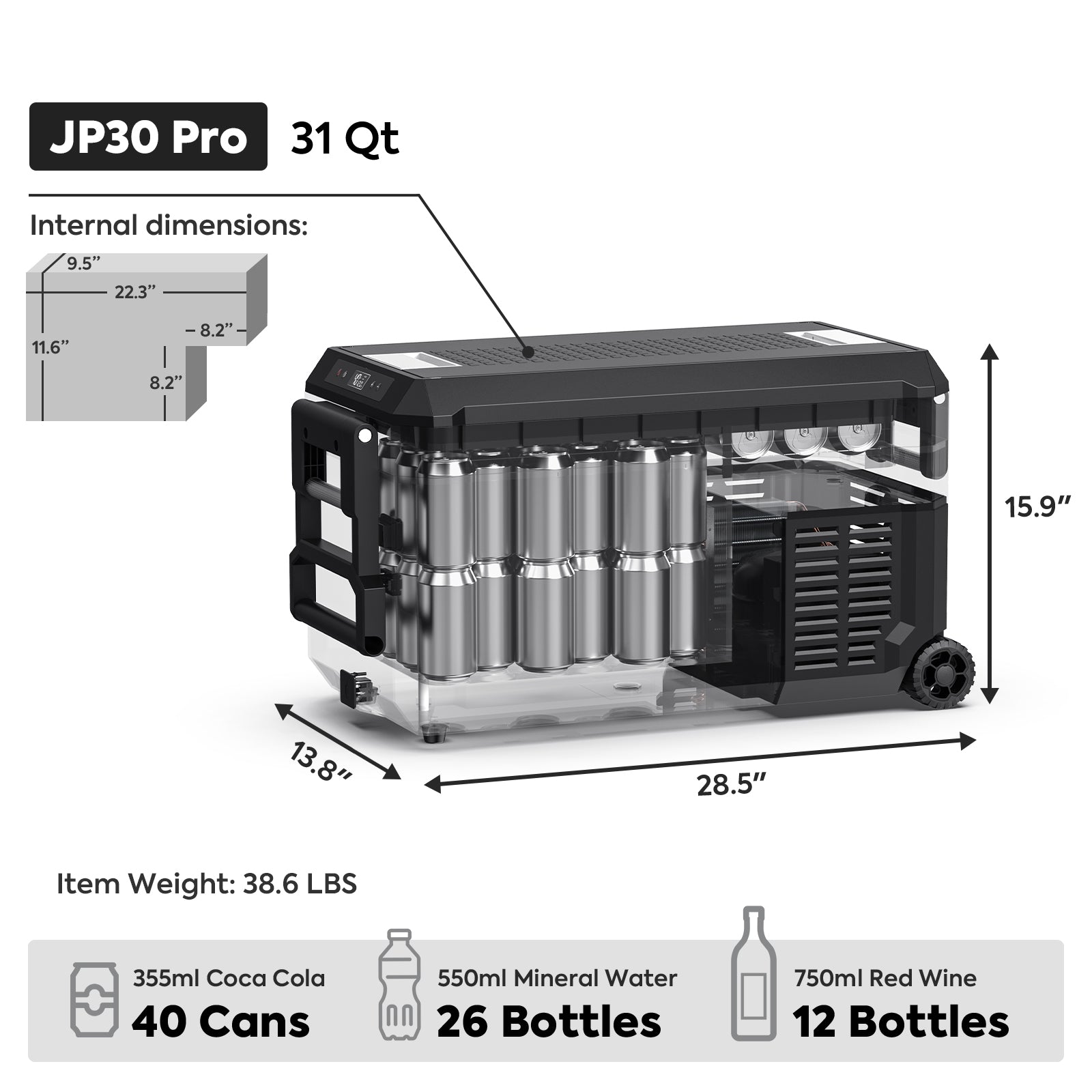 31QT JP30 Pro Wheeled Freezer Camping Fridge With Cover | ICECO-Portable Fridge-www.icecofreezer.com