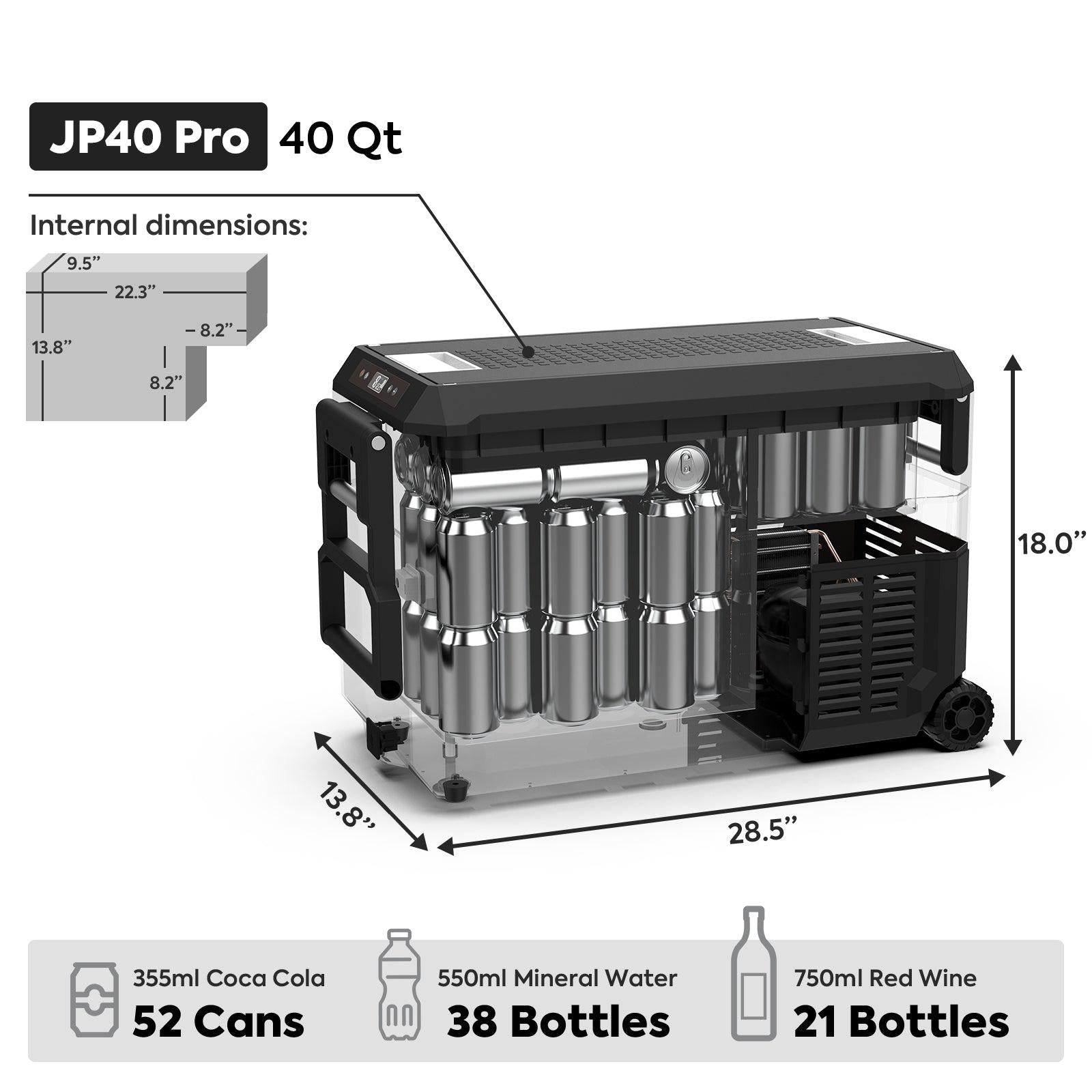 42QT JP40 Pro Wheeled Off-road Refrigerator, Portable Freezer for Camping  with Reversible Lid & UV Light