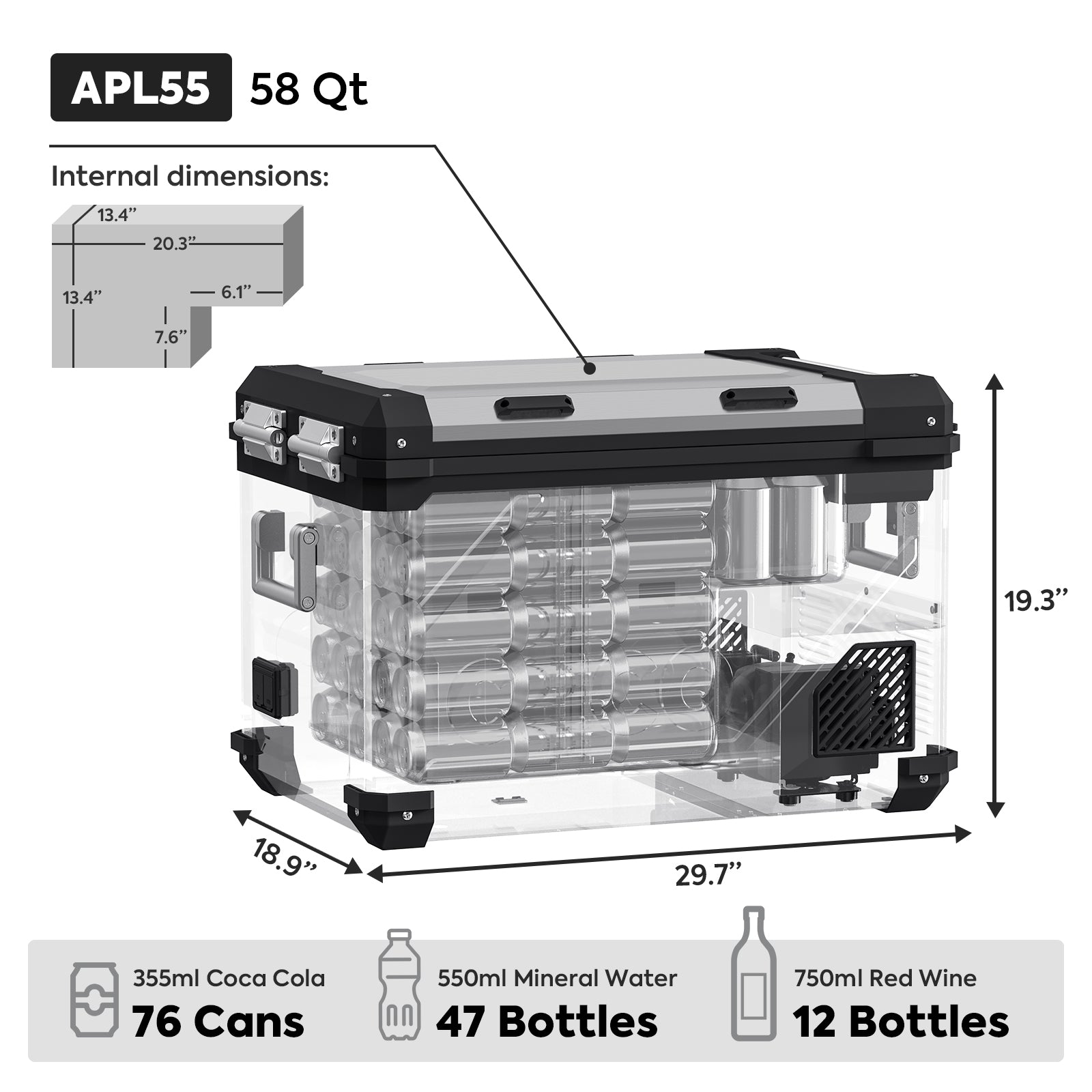 ICECO APL55 large 55L camping fridge freezer, smart portable refrigerator with stainless steel design for outdoor RV use and long trips-www.icecofreezer.com