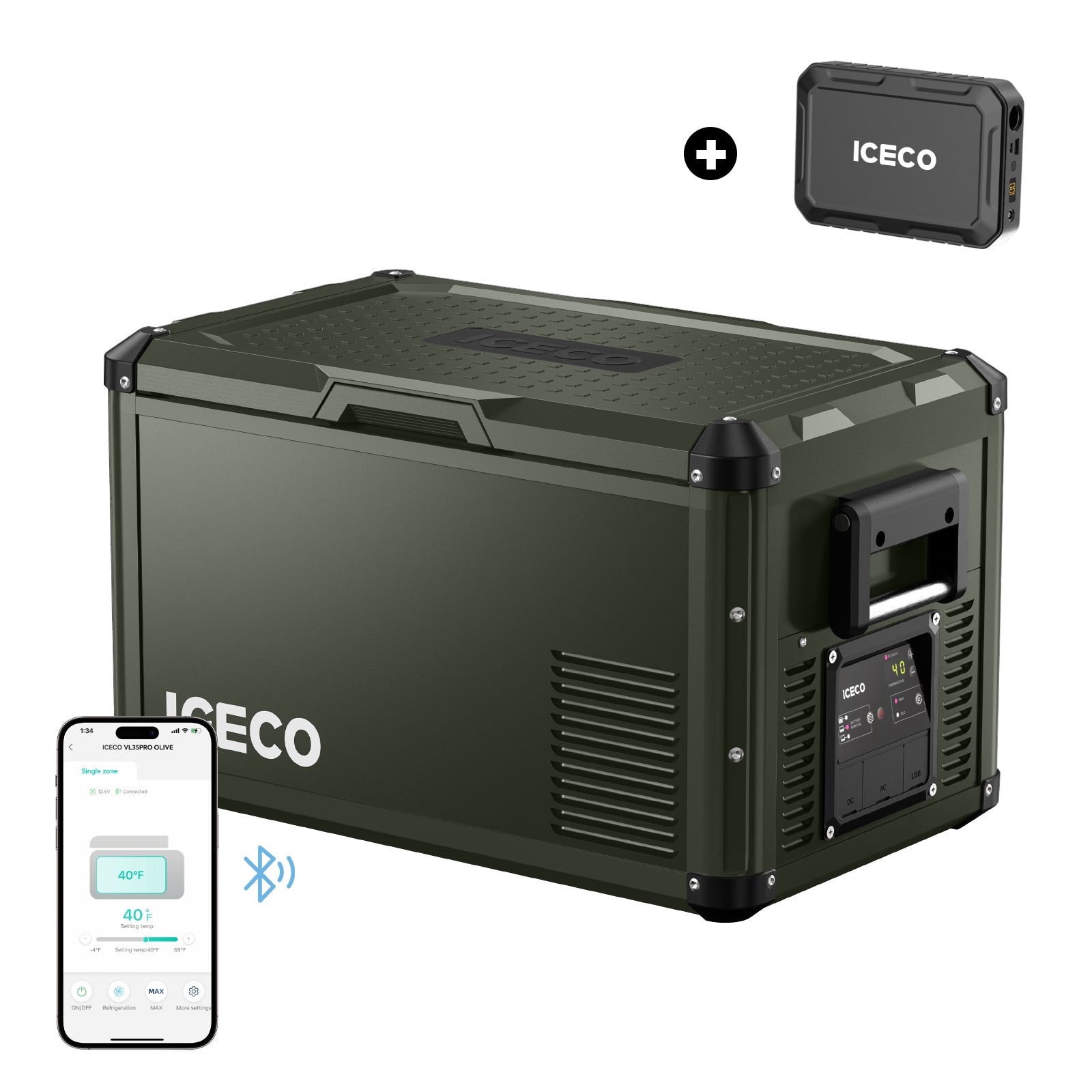 37QT VL35ProS Olive Single Zone Fridge With Magnetic Power Bank | ICECO-Portable Fridge-www.icecofreezer.com