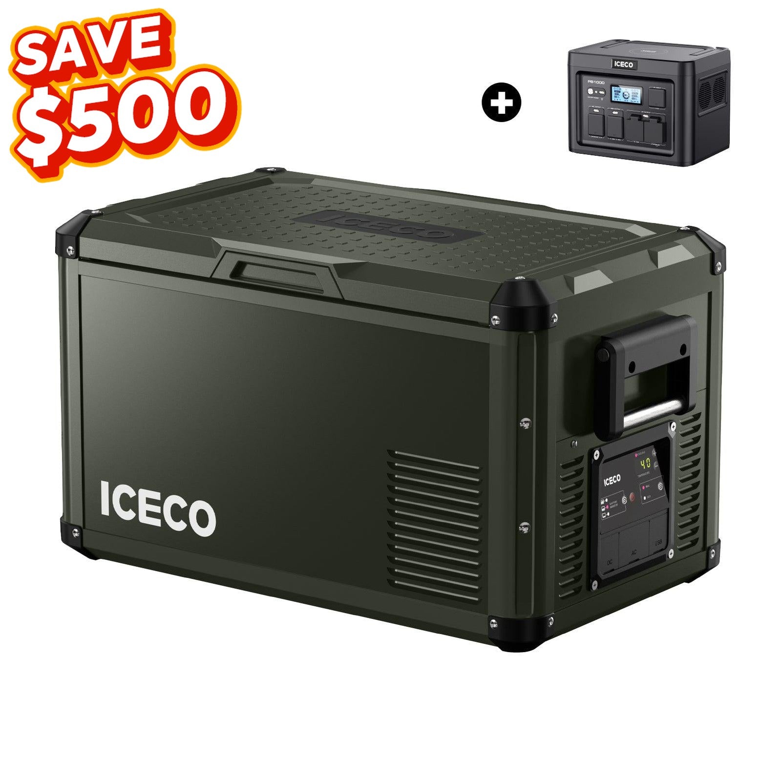 37QT VL35ProS Olive Single Zone Fridge With PB1000 Power Station | ICECO-Portable Fridge-www.icecofreezer.com