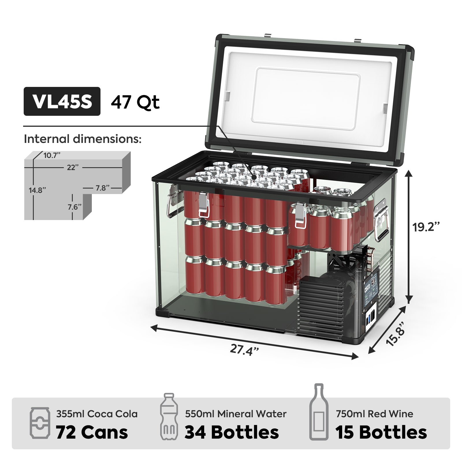 47.5QT VL45 Metal Refrigerator Single Zone Combo |ICECO-Portable Fridge-www.icecofreezer.com