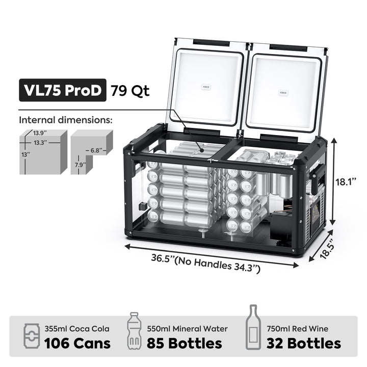 78qt VL75Pro Dual Zone 12V Refrigerator, Portable Freezer, Overland ...