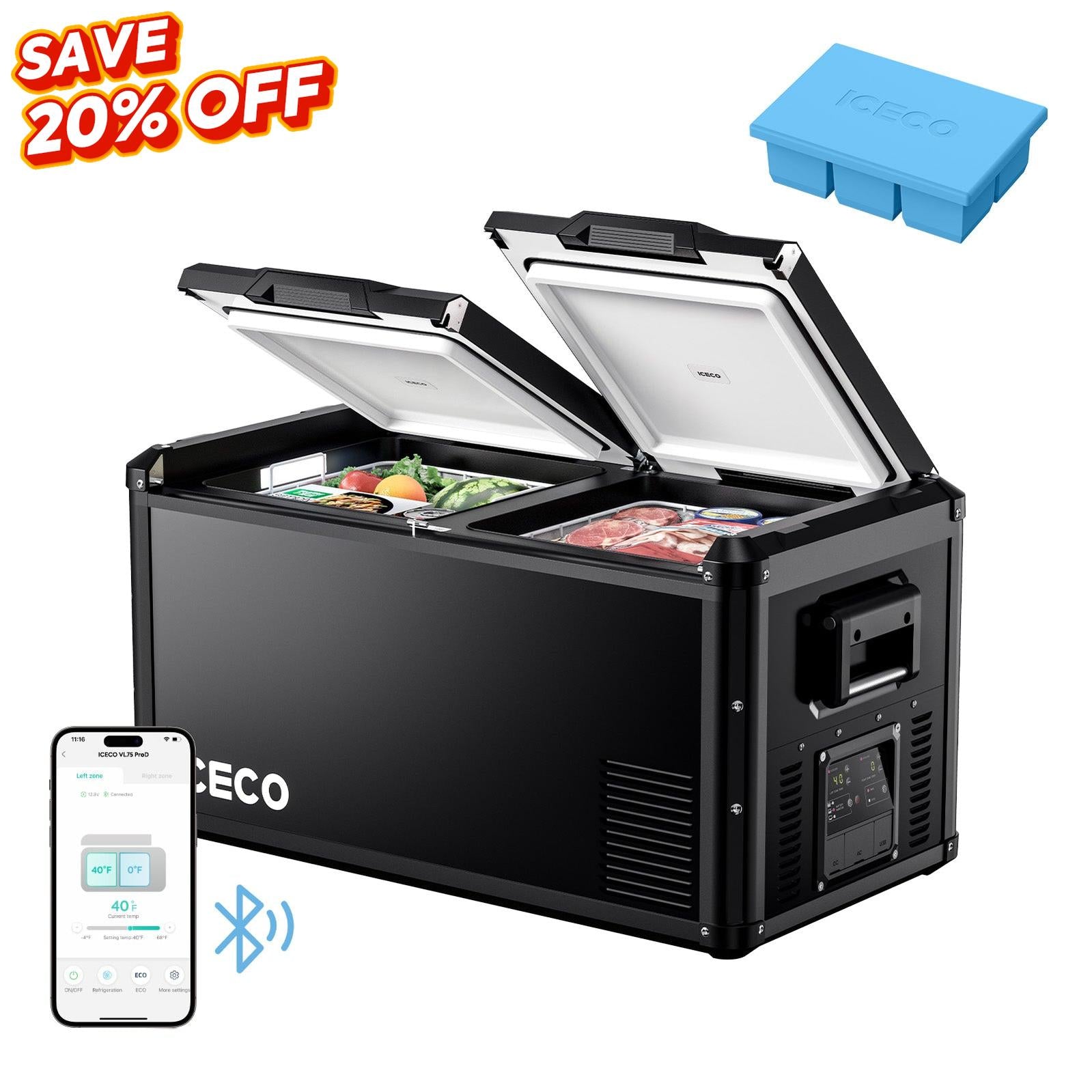 79.2QT VL75ProD 12V Heavy Duty Fridge Freezer With Ice Tray| ICECO-Portable Fridge-www.icecofreezer.com