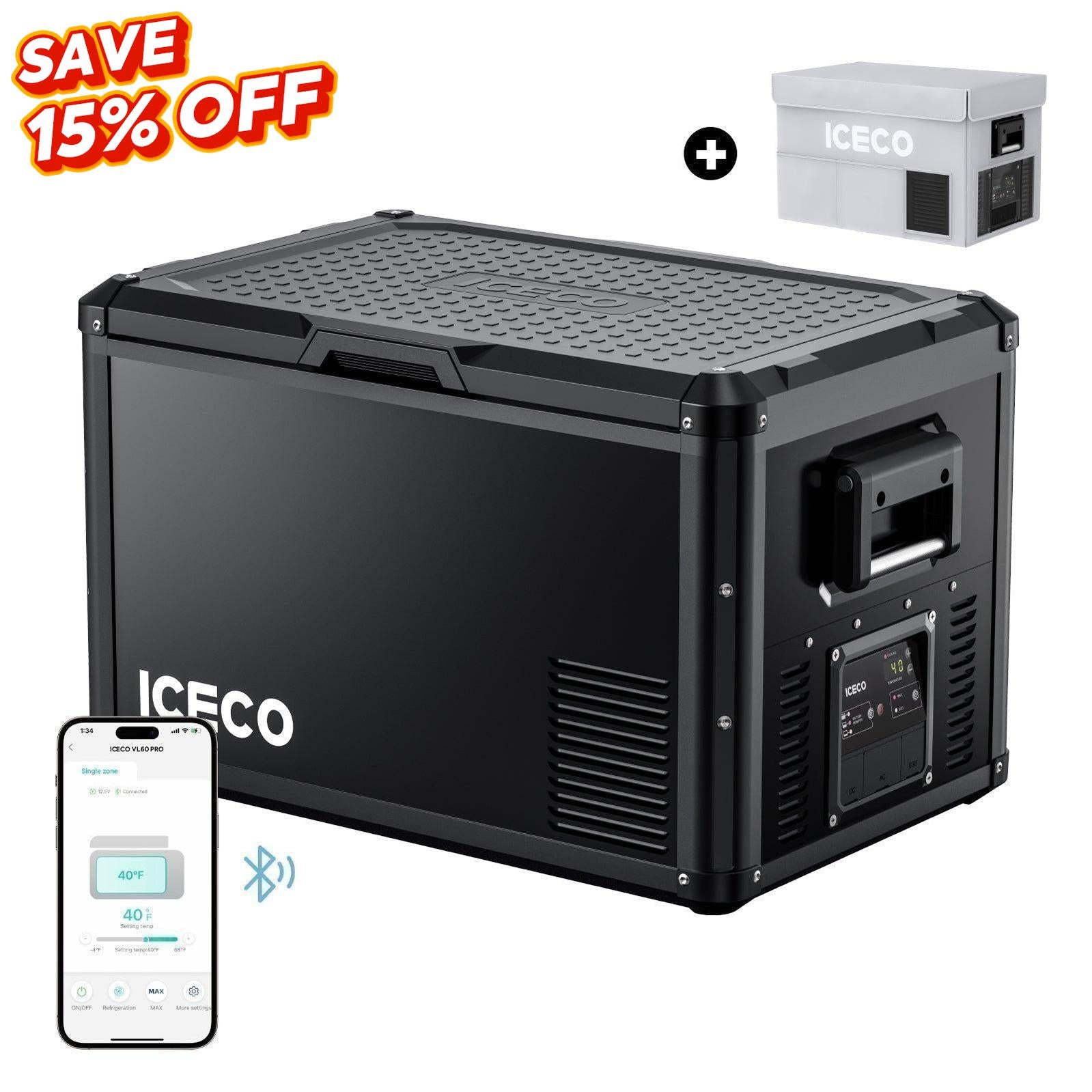 63.4QT VL60ProS With Cover Portable Fridge Electric Cooler | ICECO-Portable Fridge-www.icecofreezer.com