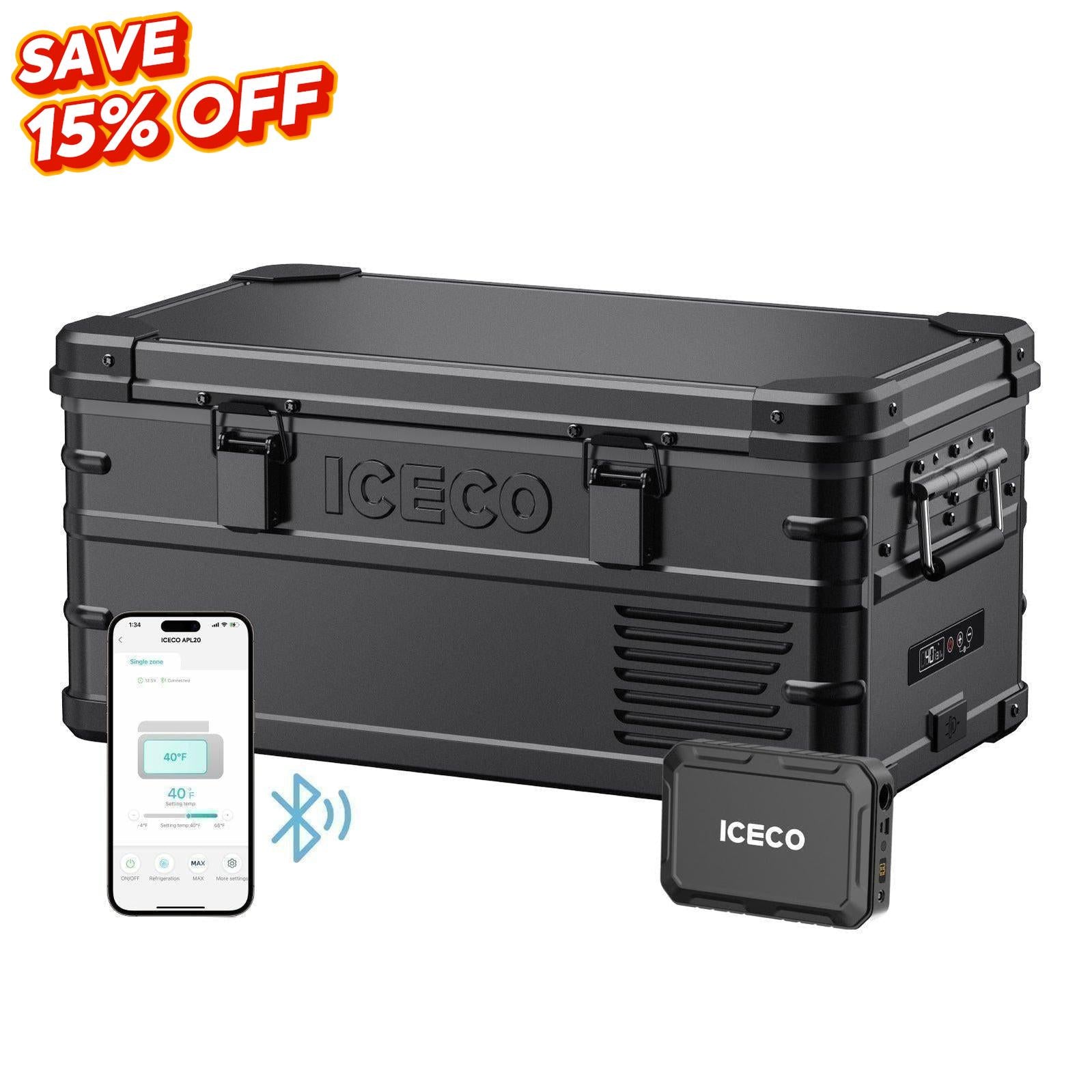 21QT APL20 Black Single Zone Aluminum Freezer With Magnetic Power Bank | ICECO-Portable Fridge-www.icecofreezer.com