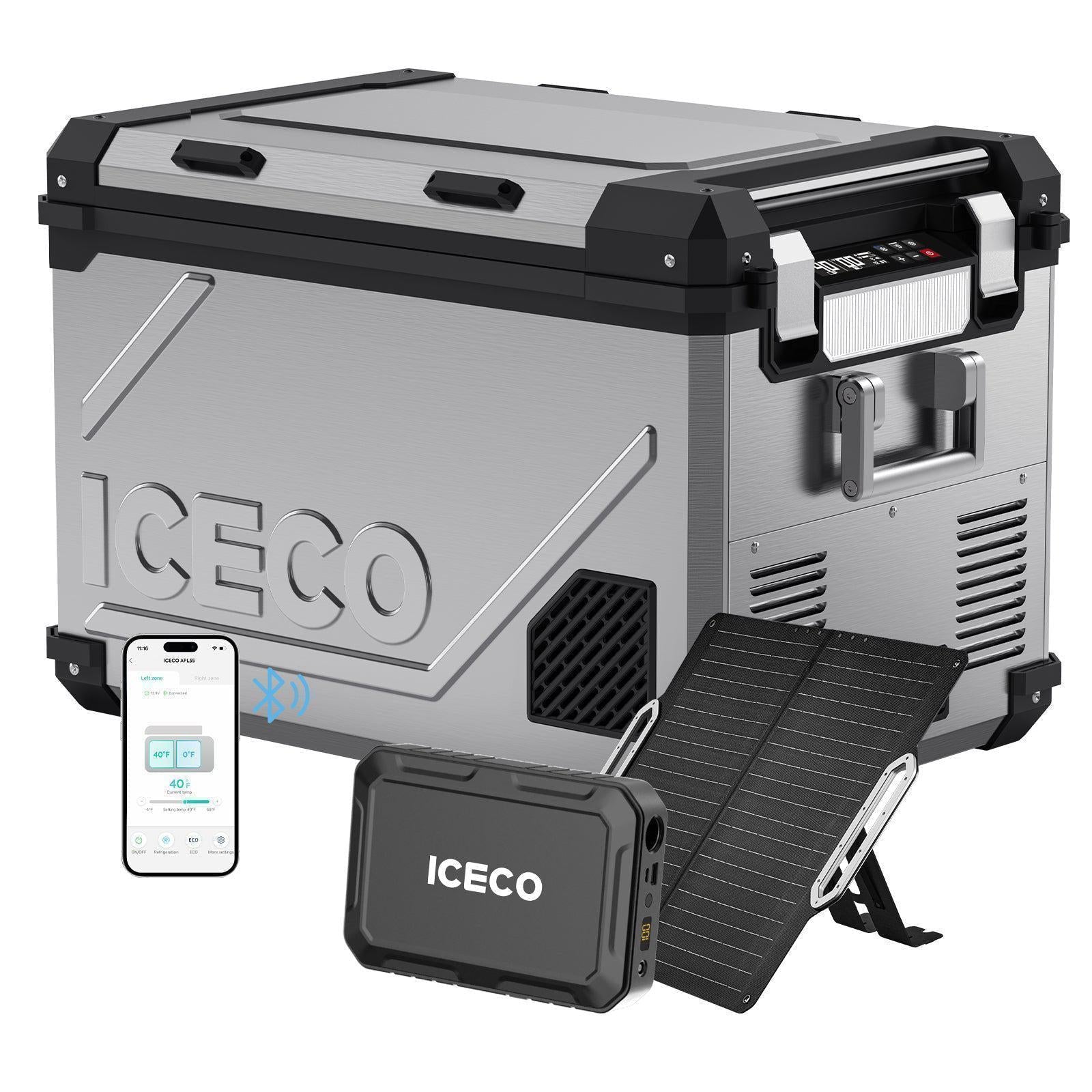  ICECO APL55 stainless steel portable car refrigerator with dual zone cooling, quiet travel fridge for camping and overlandinge-www.icecofreezer.com
