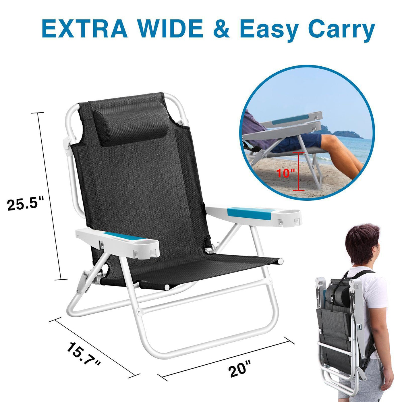 Beach Chair For Outdoor, XL Oversized Comfortable Beach Chair ICECOFREEZER